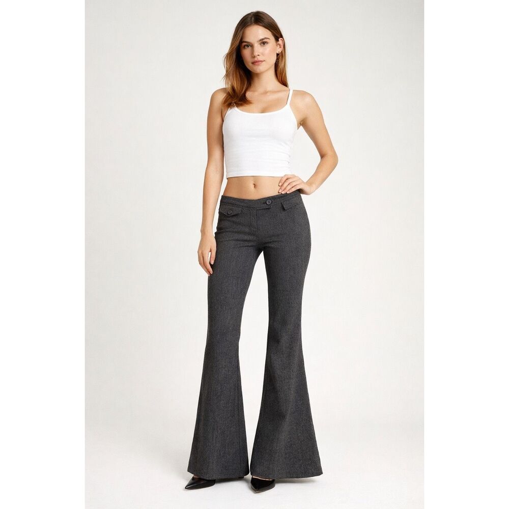 Vintage Twenty One Low Rise Gray Herringbone Flare Pants Women’s M Y2K